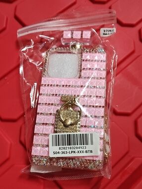 Source Unknown Pink Glitter Stripe Phone Case with Gold Ring Holder